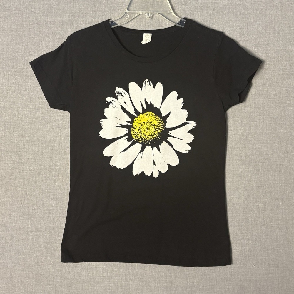 Y2K Women's Sunflower Graphic Tee T-Shirt Retro Black Size Medium Top